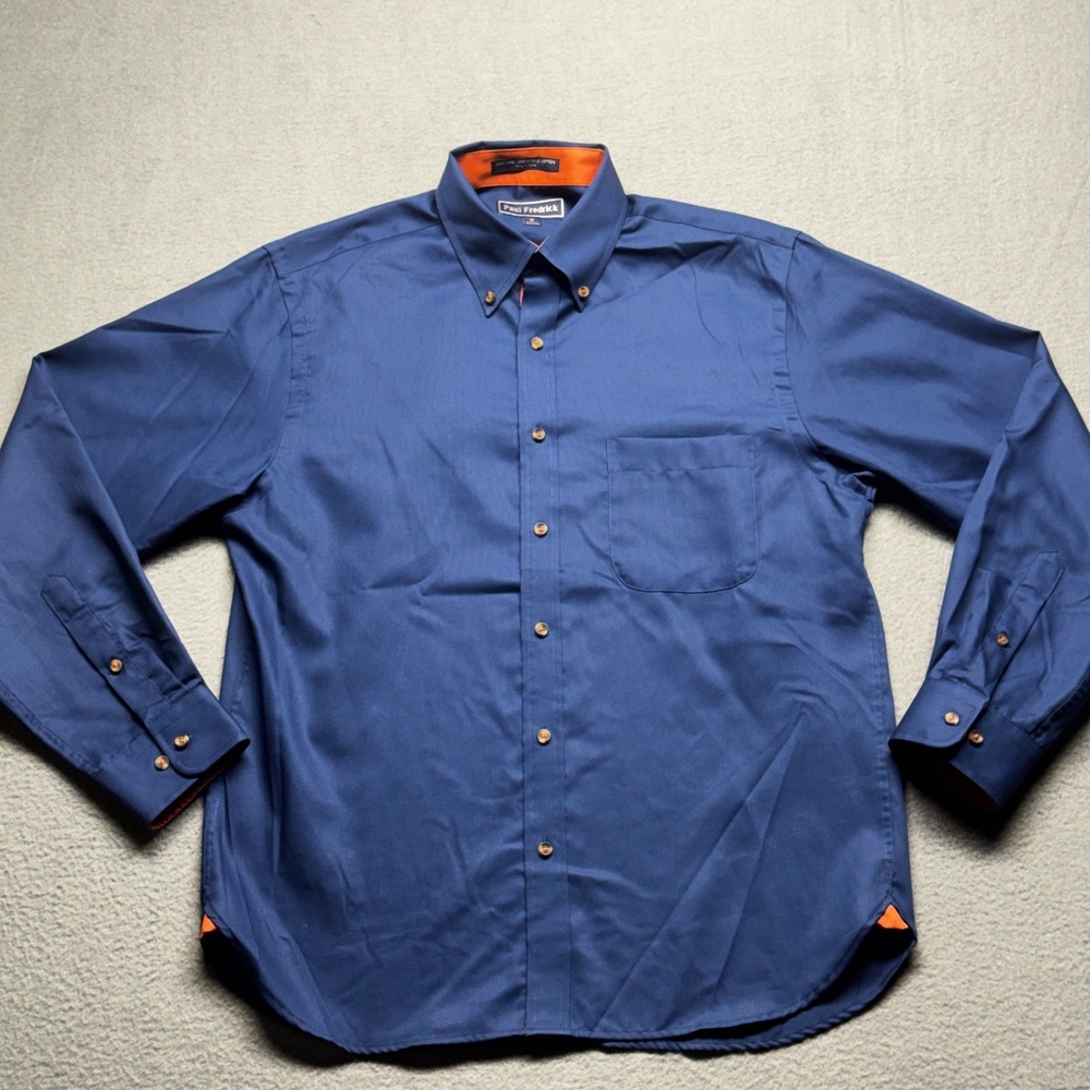 Paul Fredrick Mens Dress Shirt M Slim Fit Blue Cotton Long Sleeve Button Down